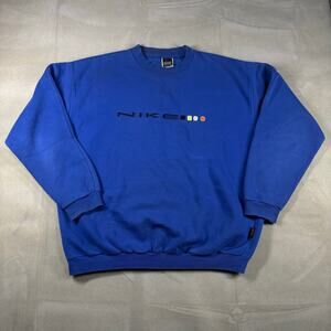 Vintage Nike Crewneck Sweatshirt XXL Blue Spellout Embroidered Logo Y2K